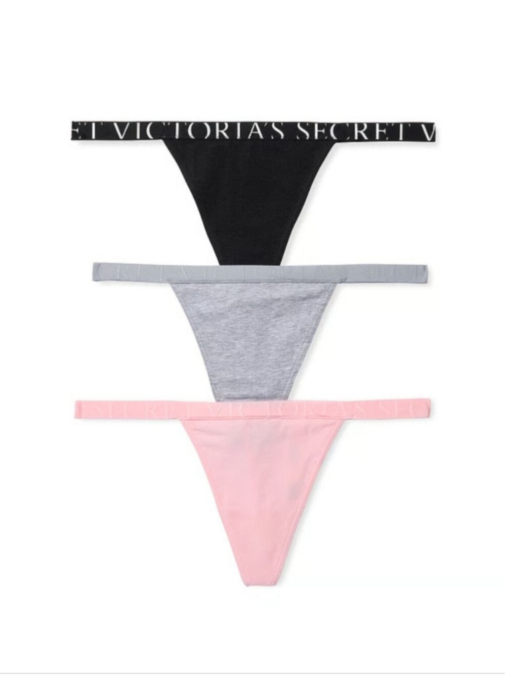 Victoria's Secret3-Pack Exploded Logo Stretch Cotton V-String Panties Sz MED